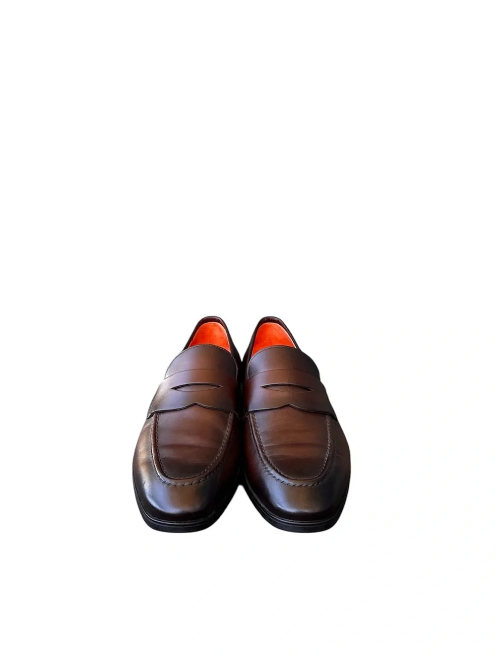 Santoni Dark Brown Leather Penny Loafers